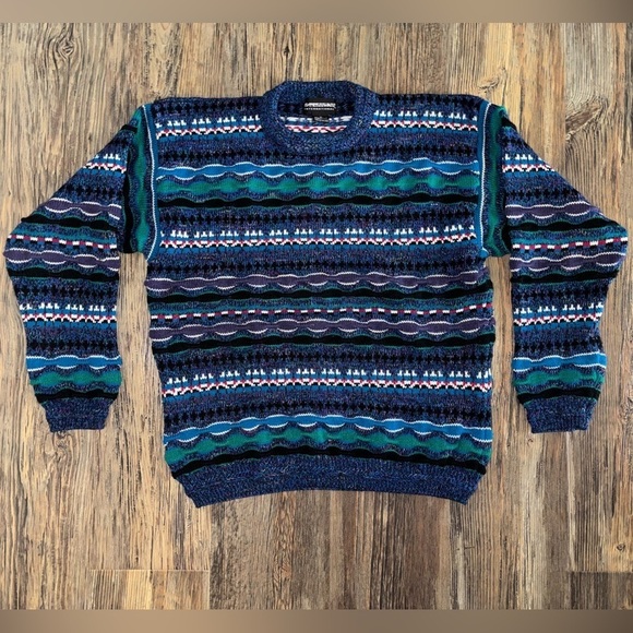 Expressions International Other - Expressions International Coogi Style Knit Sweater Mens M Blue Multi 3D Textured